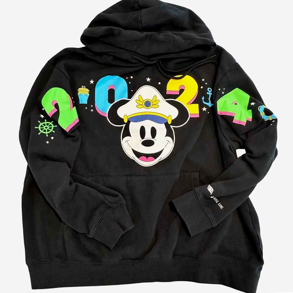 Disney Cruise Line 2024 Captain Mickey Mouse Black Hoodie Sweatshirt Womens‎ XL